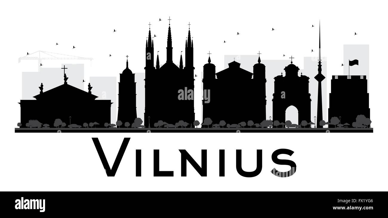 Vilnius City skyline silhouette noir et blanc. Vector illustration. Concept simple pour le tourisme, la bannière de présentation Illustration de Vecteur