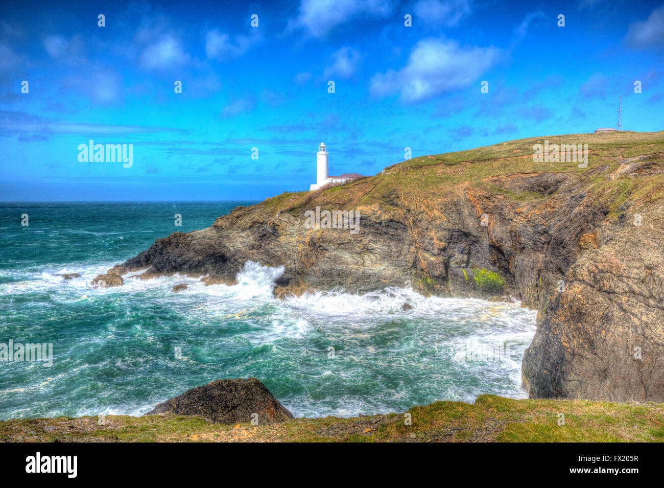 Trevose Head North Cornwall côte avec mer turquoise en hdr colorés Banque D'Images