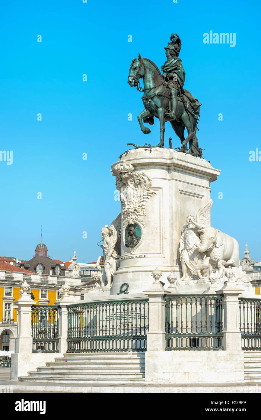 Praça do Comercio et King Jose je statue équestre, la Baixa, Lisbonne, Portugal Banque D'Images