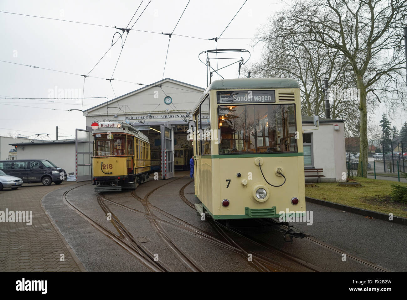 Les tramways Vintage au Woltersdorf Depot -3 Banque D'Images