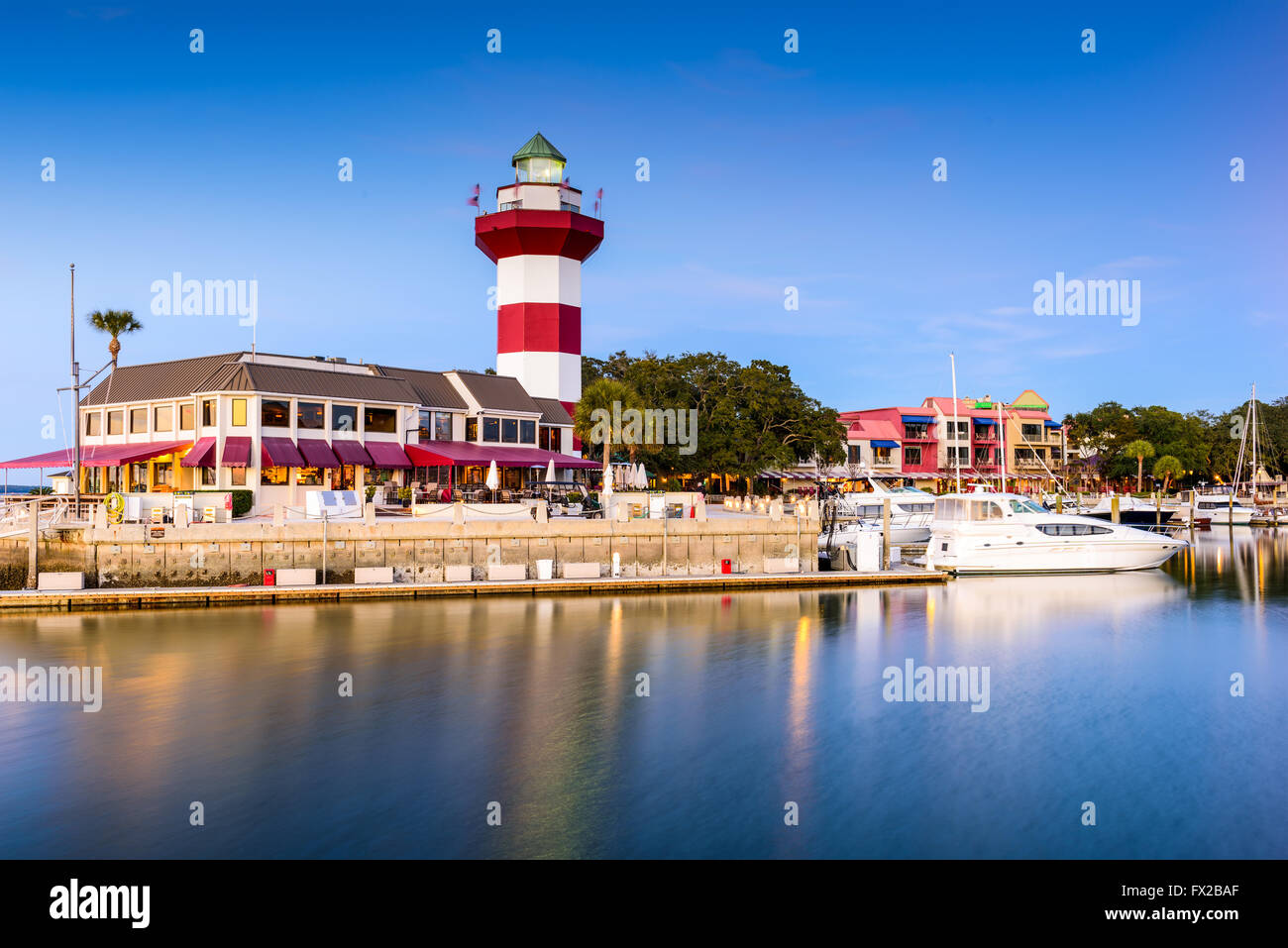Hilton Head, Caroline du Sud, phare au crépuscule. Banque D'Images