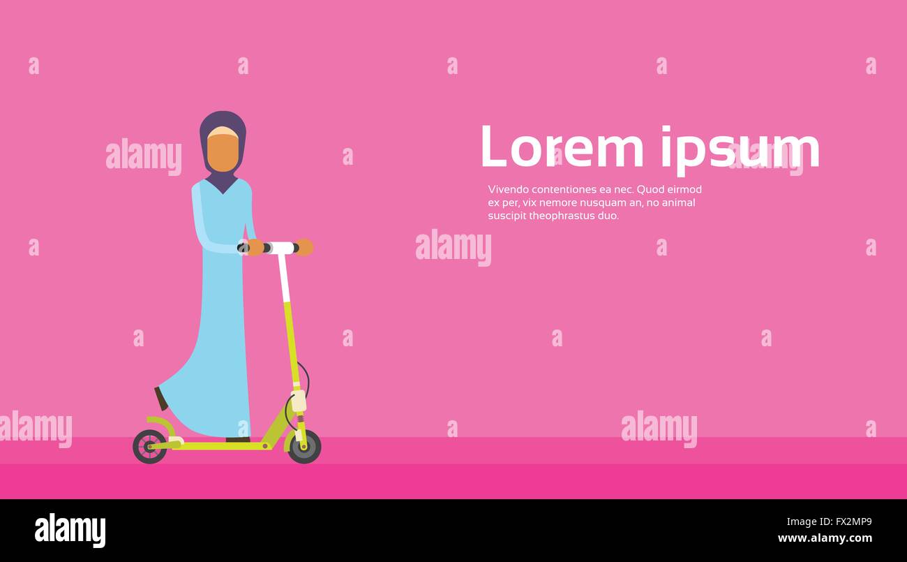 Femme arabe Ride Scooter de coup-de-transports électriques personnels With Copy Space Illustration de Vecteur