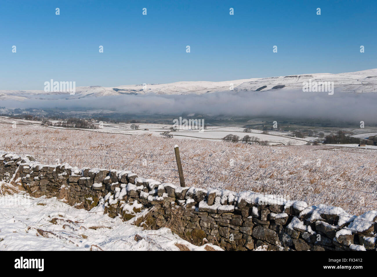 North Yorkshire, UK. 10 avril, 2016. Météo France : Haute Savoie près de Hawes couvertes de neige, à travers d'Abbotside. North Yorkshire, UK. Credit : Wayne HUTCHINSON/Alamy Live News Banque D'Images