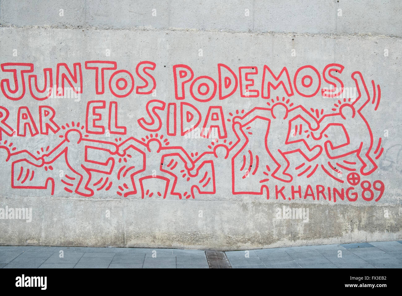 Nouvelle fresque Keith Haring CONTRE LE SIDA(SIDA),à côté du MACBA, Barcelone,Espagne,Catalogne,l'Europe. Banque D'Images