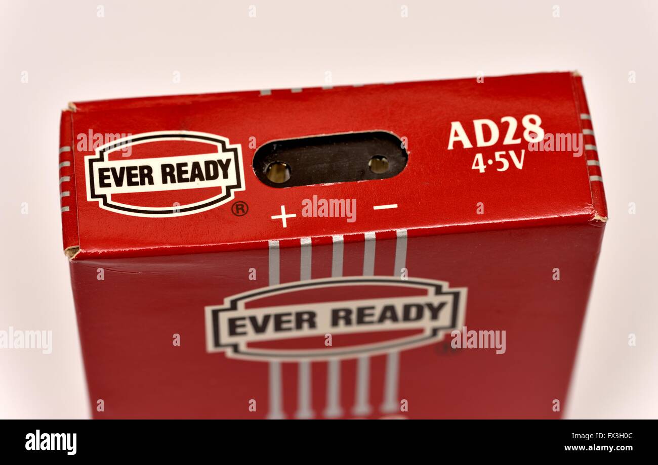 Une vieille jamais 4,5 volt batterie AD28 Banque D'Images