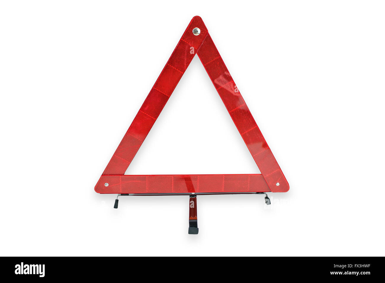 Triangle de signalisation en plastique rouge isolé sur fond blanc Banque D'Images