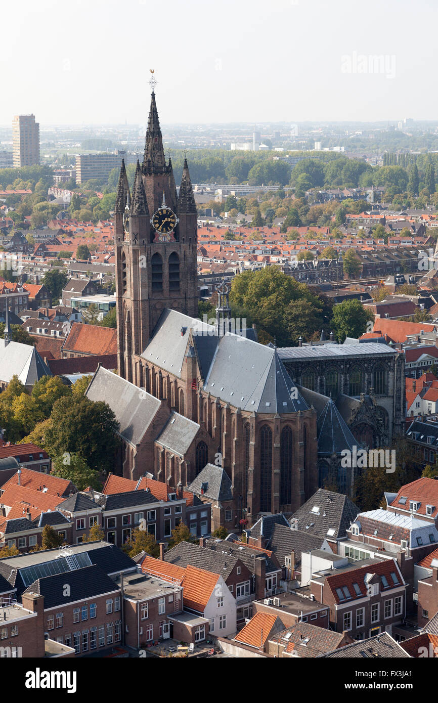 Vieille église de Delft, vu de la tour de la nouvelle église Banque D'Images