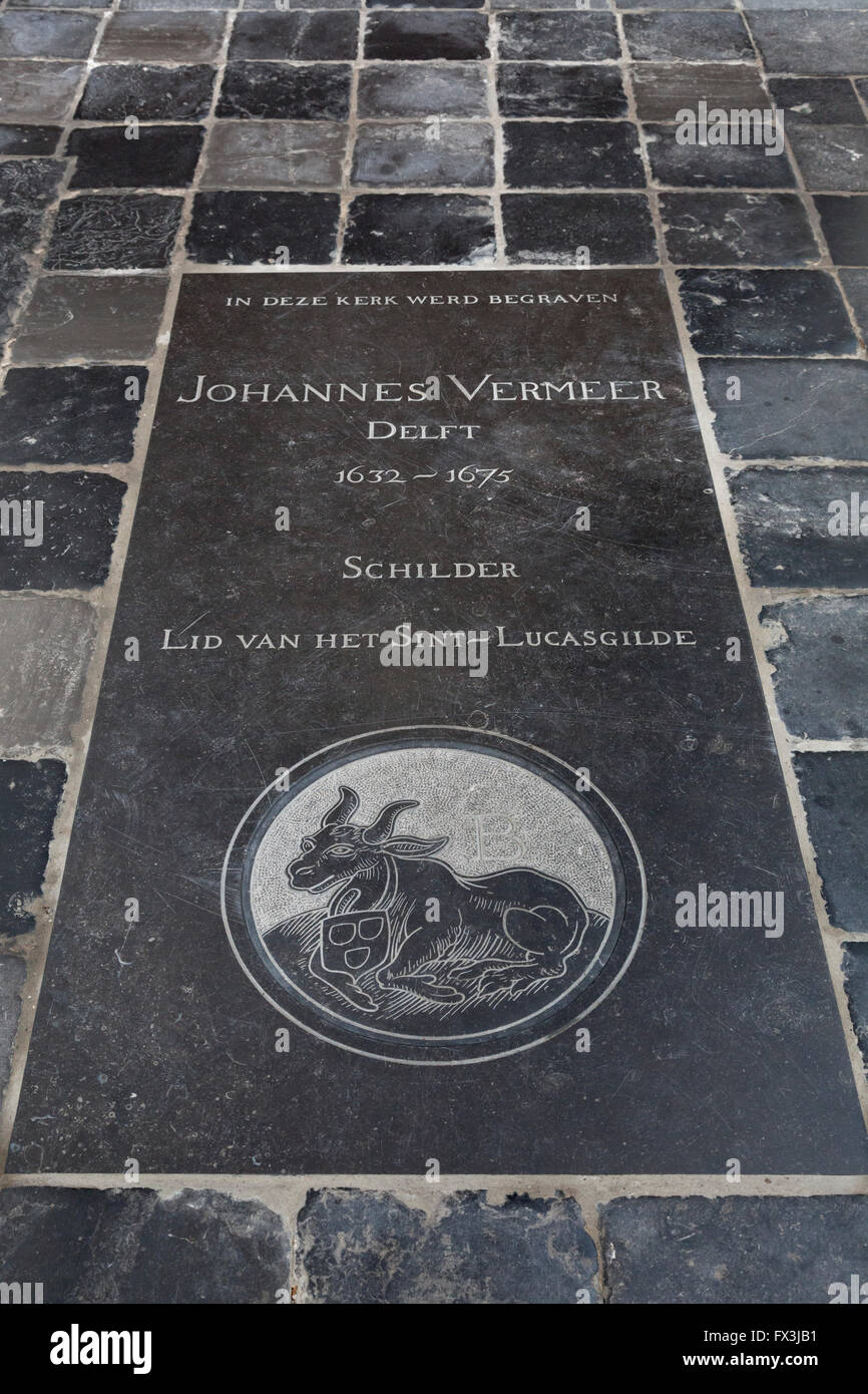 Pierre tombale de Johannes Vermeer dans la vieille église de Delft, Pays-Bas Banque D'Images