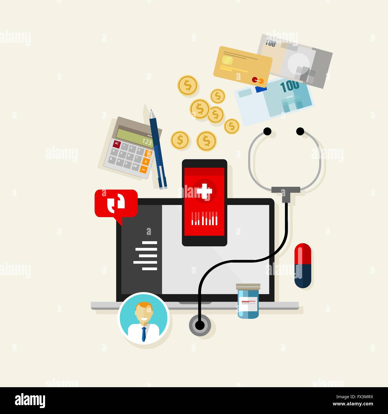 Paiement des frais de traitement médical de la santé finances Illustration de Vecteur