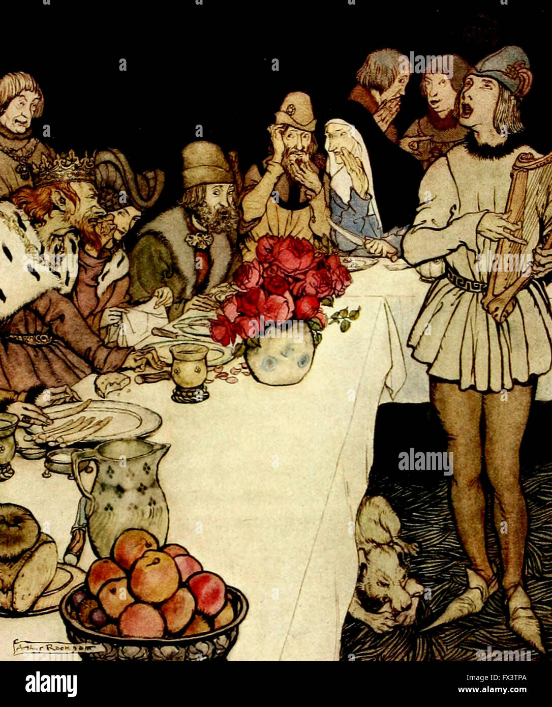 Comment à une grande fête qui s'est fait roi Marc Eliot Harper et le sang les laïcs qui avaient fait Dinadan - King Arthur's Chevaliers de la Table ronde Banque D'Images