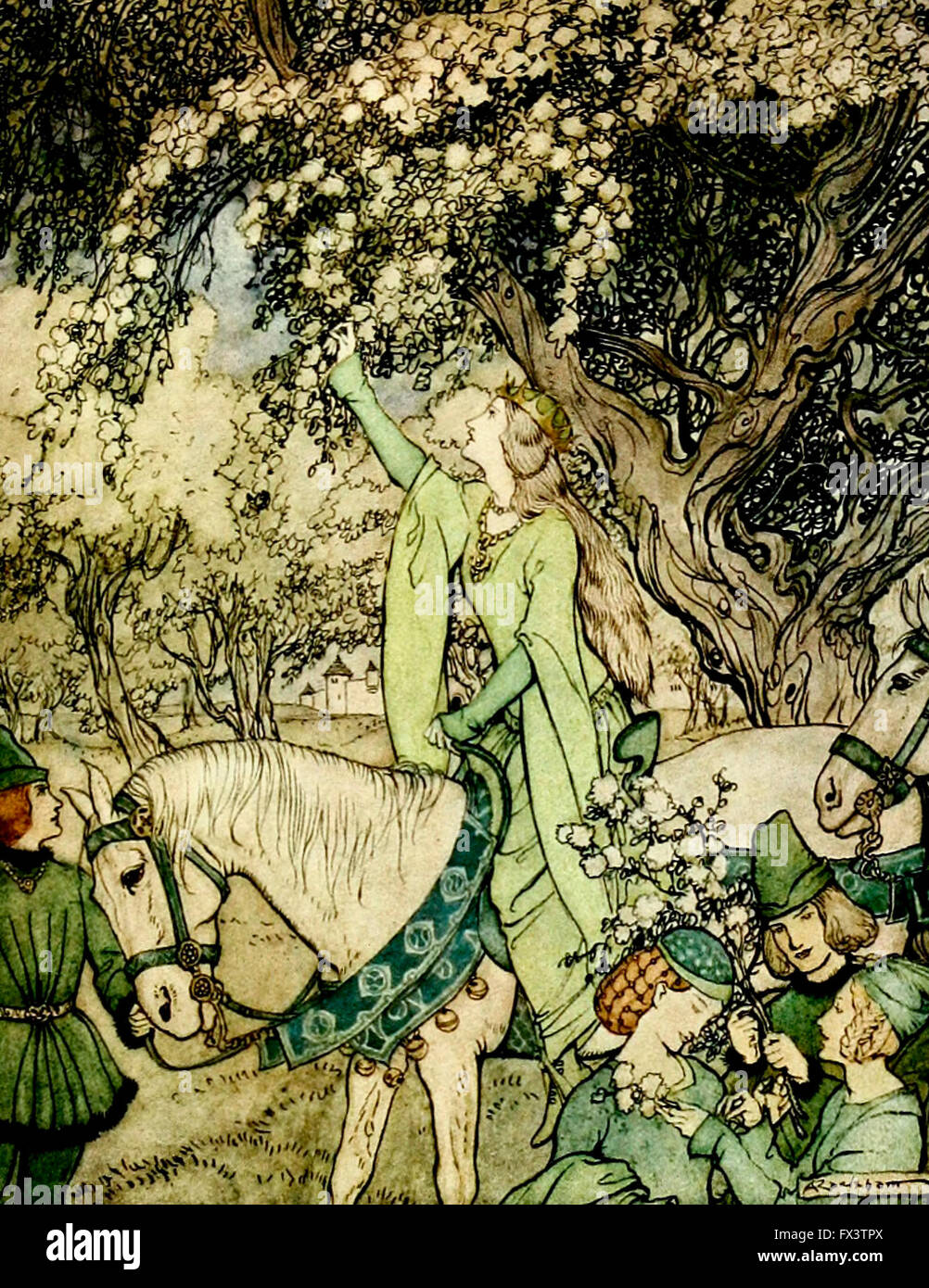 Comment Reine Guenever rode un-Were Maying dans les bois et les champs à côté de Westminster. King Arthur's Chevaliers de la Table ronde Banque D'Images