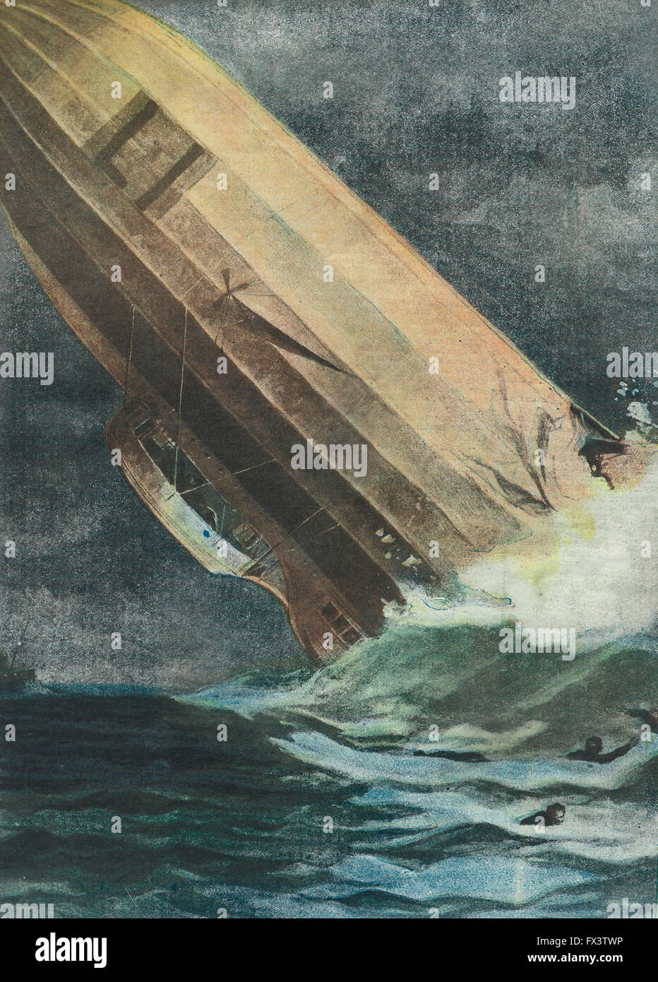 Le sort tragique de dirigeable allemand Zeppelin : accablé par l'ouragan à Helgoland falls, les pauses et les puits crew Banque D'Images