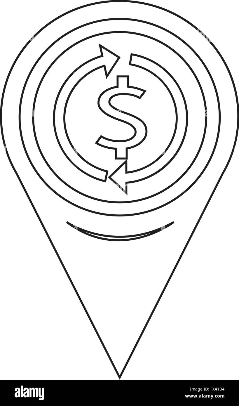 Broche argent carte pointeur dollar sign icon Illustration de Vecteur