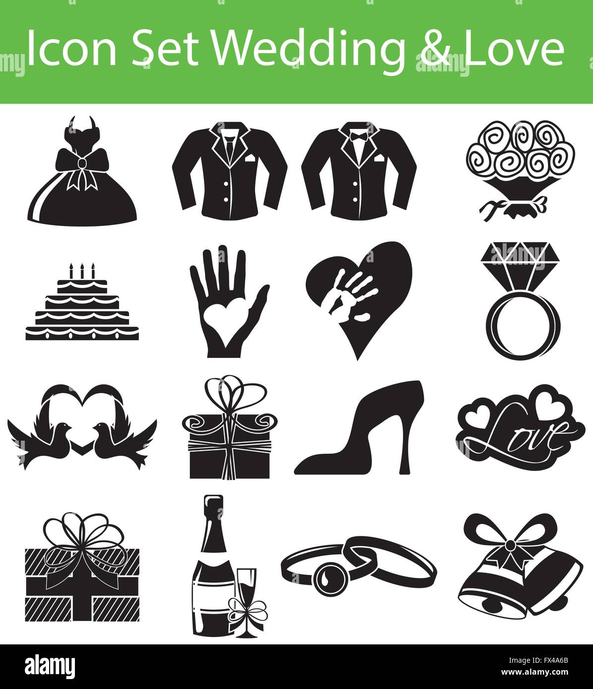 Amour et Mariage Icon Set avec 16 icônes pour l'utilisation créative en design graphique Illustration de Vecteur