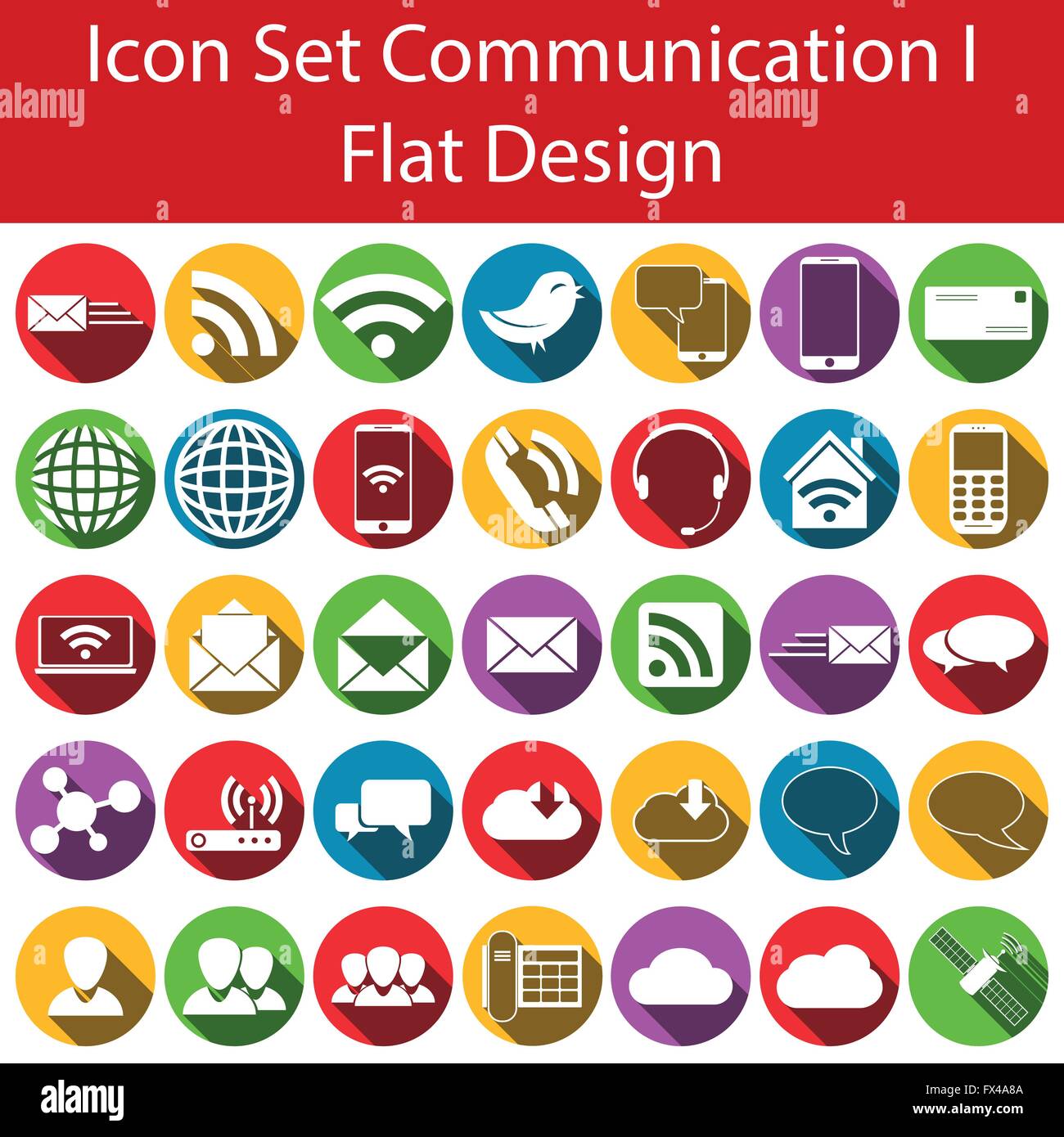 Communication Design plat Icon Set I avec 35 icônes pour l'usage créatif dans un web design graphique Illustration de Vecteur