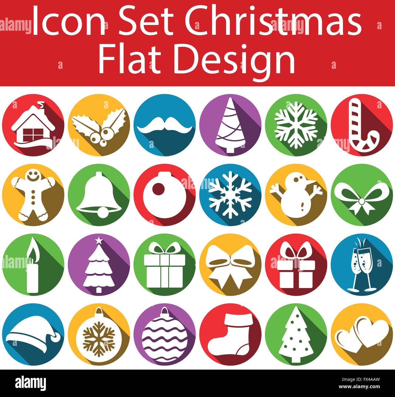 Modèle plat Icon Set Noël avec 24 icônes pour l'usage créatif dans un web design graphique Illustration de Vecteur