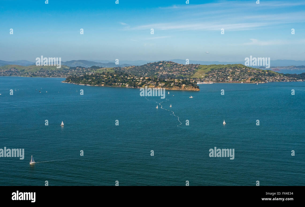 Vue aérienne, le Belvedere Tiburon, Baie de San Francisco, États-Unis d'Amérique, Californie, USA US, aérienne, d'oiseaux-lunettes de vue, Banque D'Images