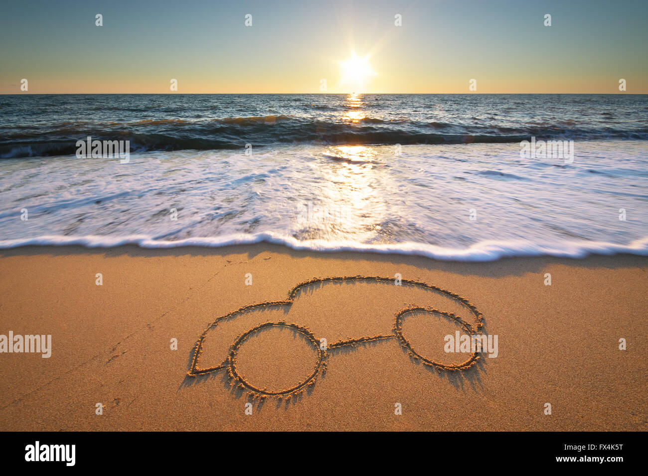 Dessiner Voiture Sur Le Sable De La Plage Dune Conception