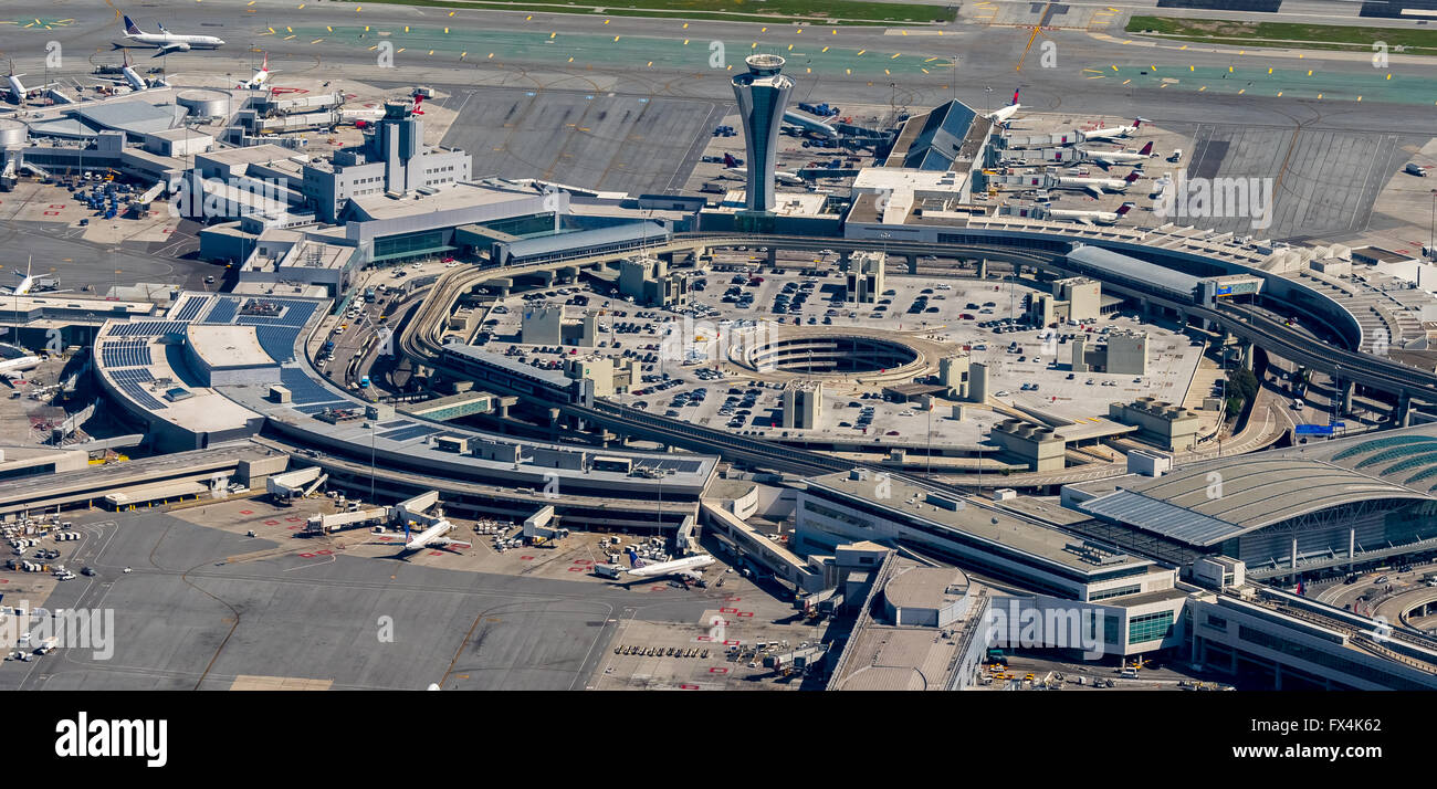 Par antenne, Aéroport International de San Francisco, OFS, San Francisco, Bay Area, États-Unis d'Amérique, Californie, USA US,aerial Banque D'Images