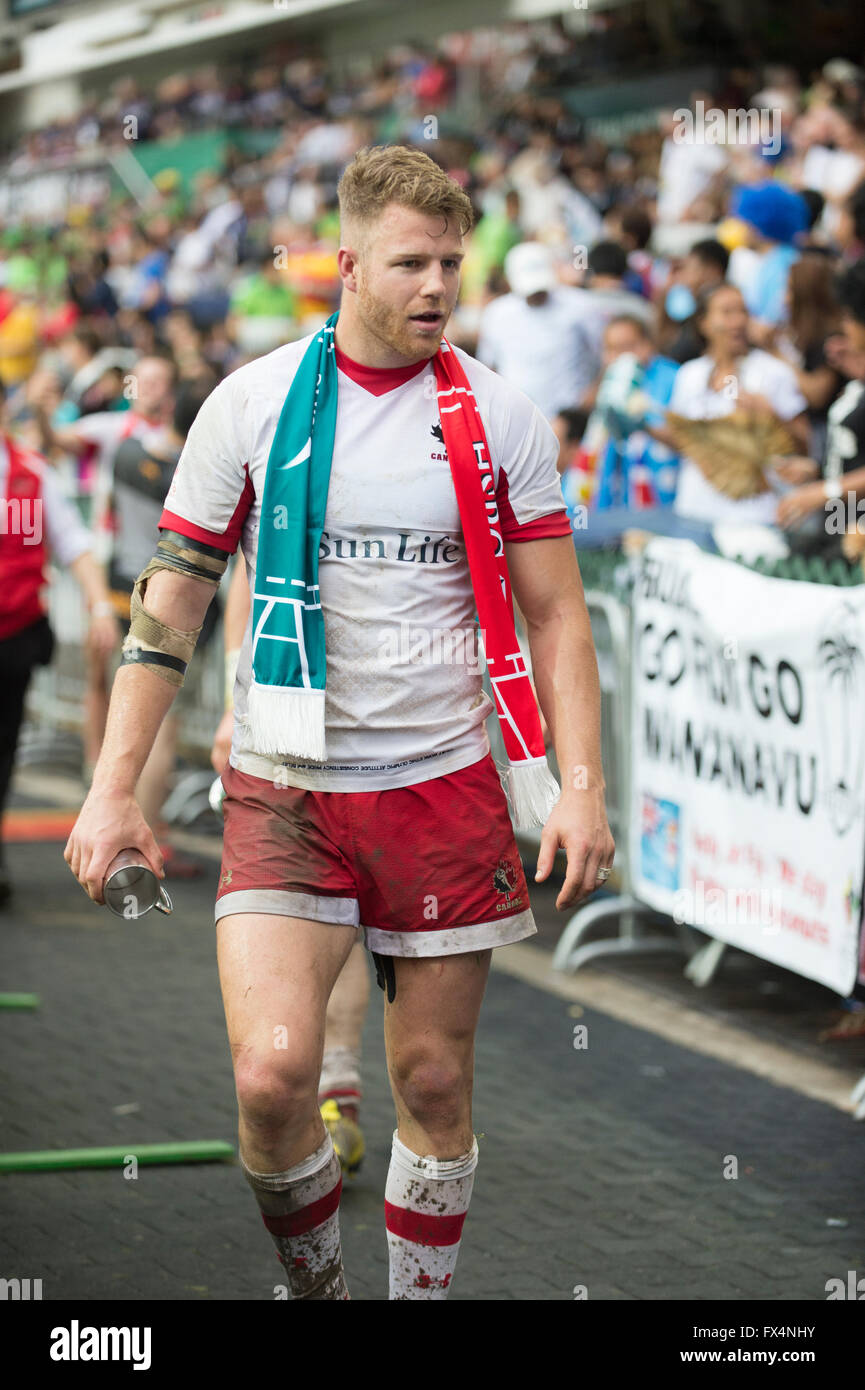 Hong Kong, Chine. 10, avril 2016. Monde HSBC Rugby à 7 tour 7-série, Hong Kong Stadium. Conor Trainor du Canada à la suite de la Russie contre le Canada Shield Final. La Russie remporte 19-14. Credit : Gerry Rousseau/Alamy Live News Banque D'Images