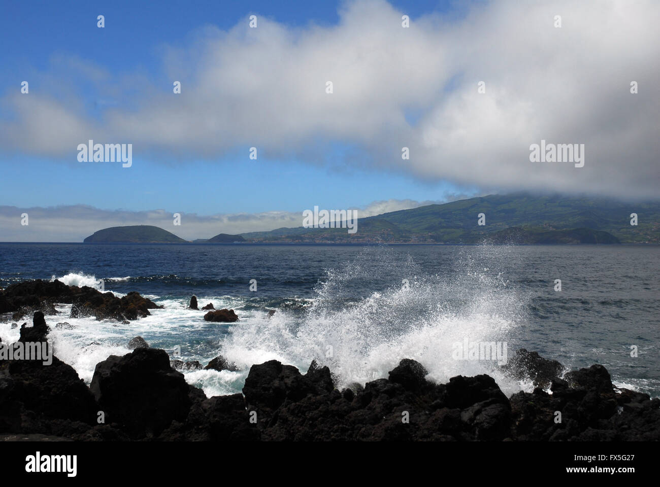 Açores, Poco, près de Madalena, vue de Faial Banque D'Images