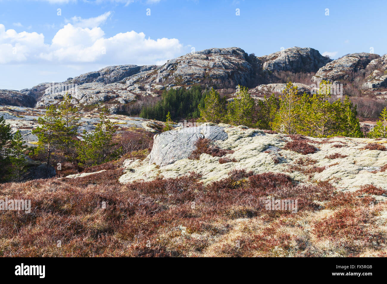 Paysage de montagne norvégienne avec des roches sous blue cloudy sky Banque D'Images