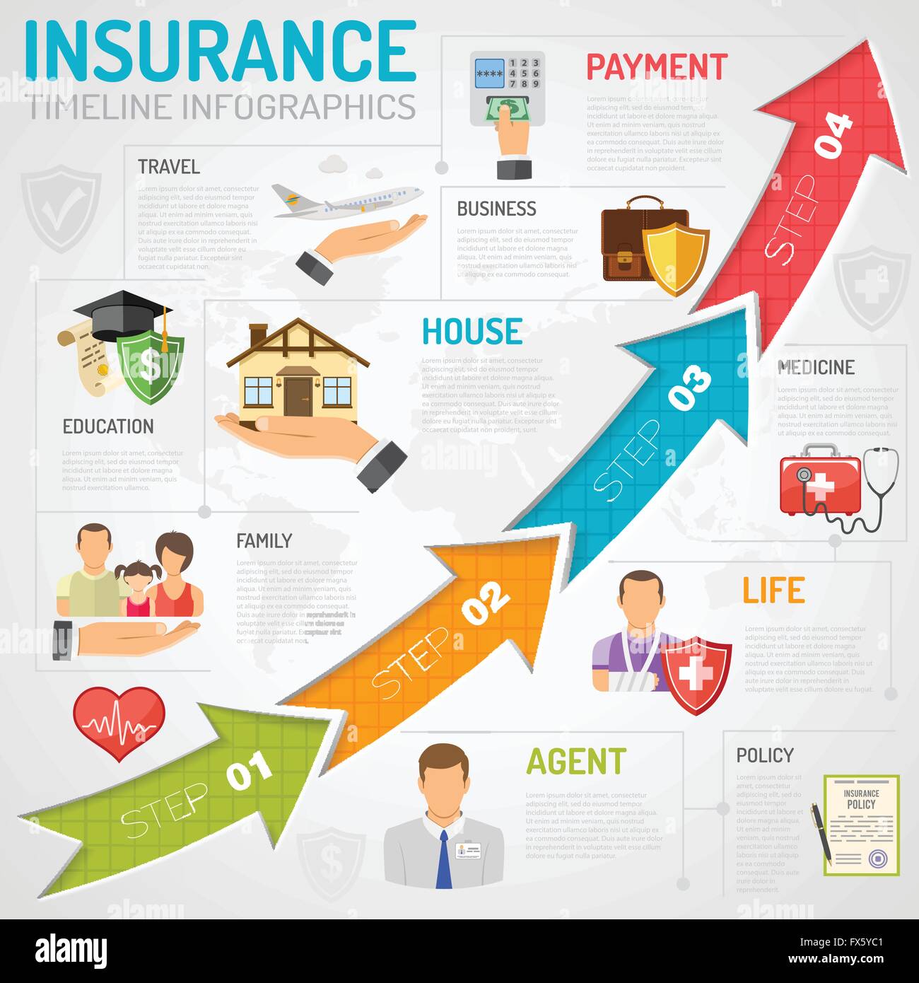 Services d'assurance des infographies Timeline Illustration de Vecteur