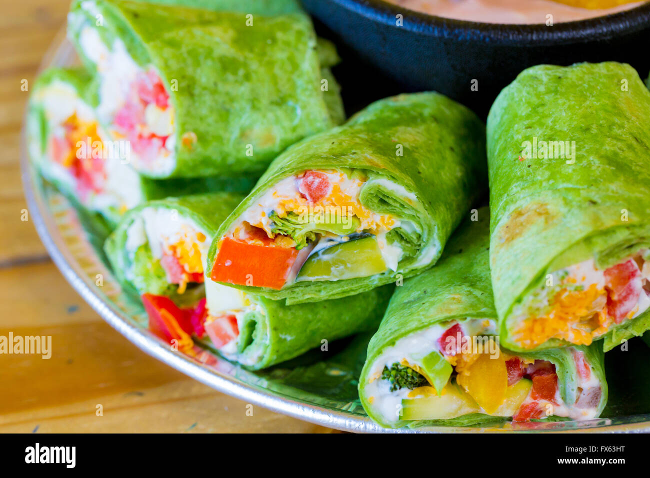 Restaurant mexicain offrant un régime sans gluten de remplacement à leur cuisine traditionnelle avec ces wraps végétariens veggie vegan. Banque D'Images Restaurant mexicain offrant un régime sans gluten de remplacement à leur cuisine traditionnelle avec ces wraps végétariens veggie vegan. Banque D'Images