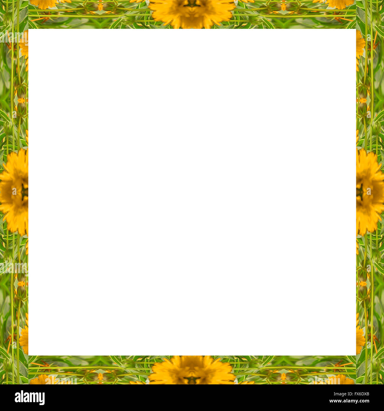 La technique de collage numérique motif floral stylisé géométrique décoratif motif transparent conception de mosaïque en vibrant jaune et vert Banque D'Images