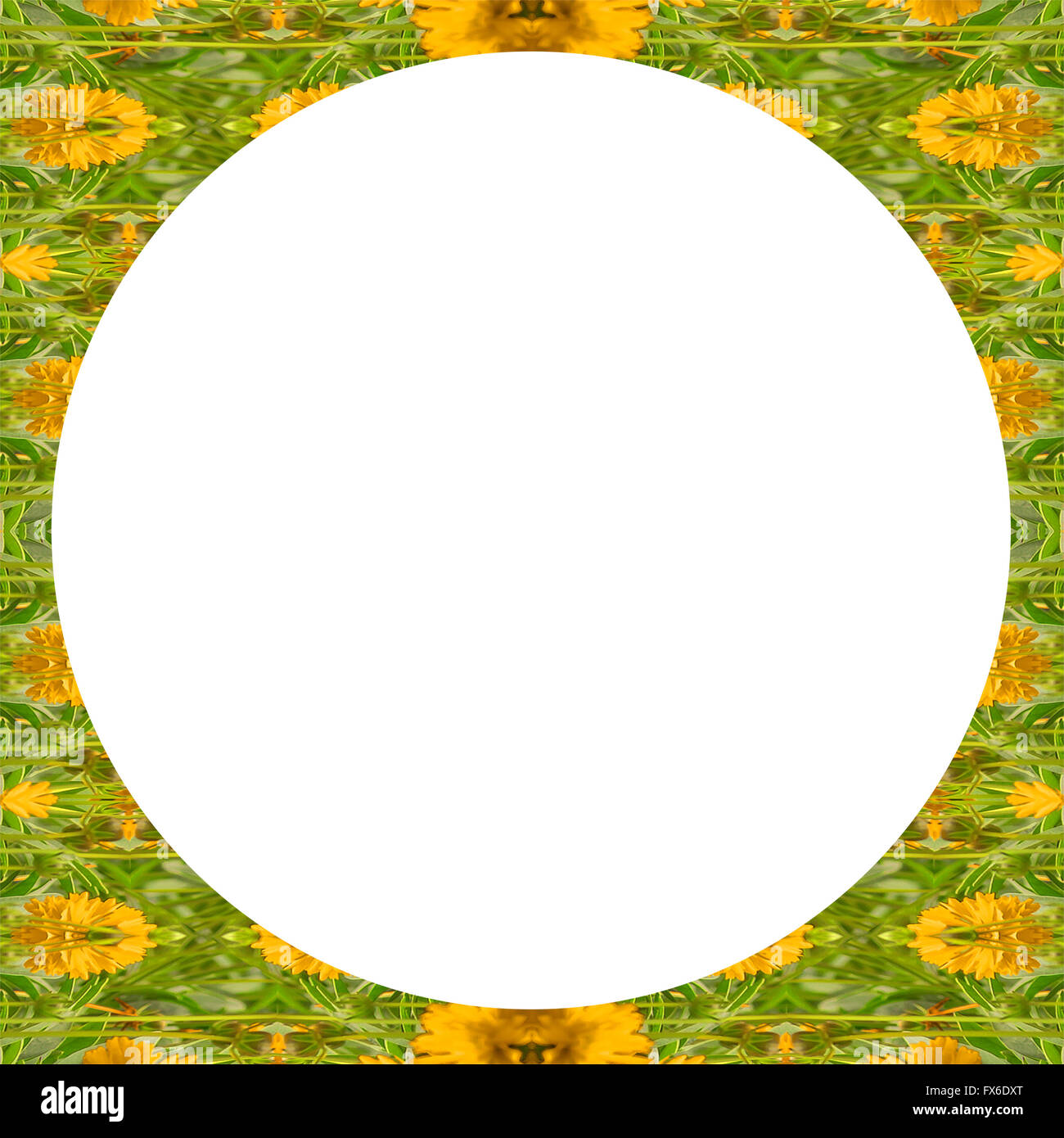 La technique de collage numérique motif floral stylisé géométrique décoratif motif transparent conception de mosaïque en vibrant jaune et vert Banque D'Images