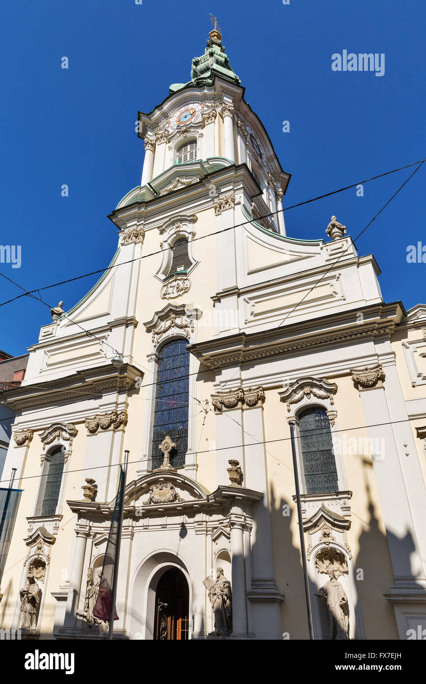 Église Stadtpfarrkirche ou ville église paroissiale façade dans Graz, Styrie, Autriche Banque D'Images
