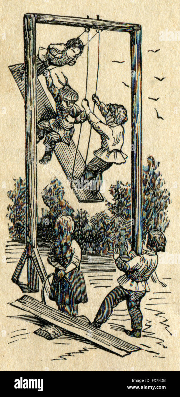 Swing - illustration pour le livre de A.Kruglov, 'Jeux et amusant pour les enfants,' editeur A. Stupin, Moscou, Fédération de l'Empire, 1917 Banque D'Images