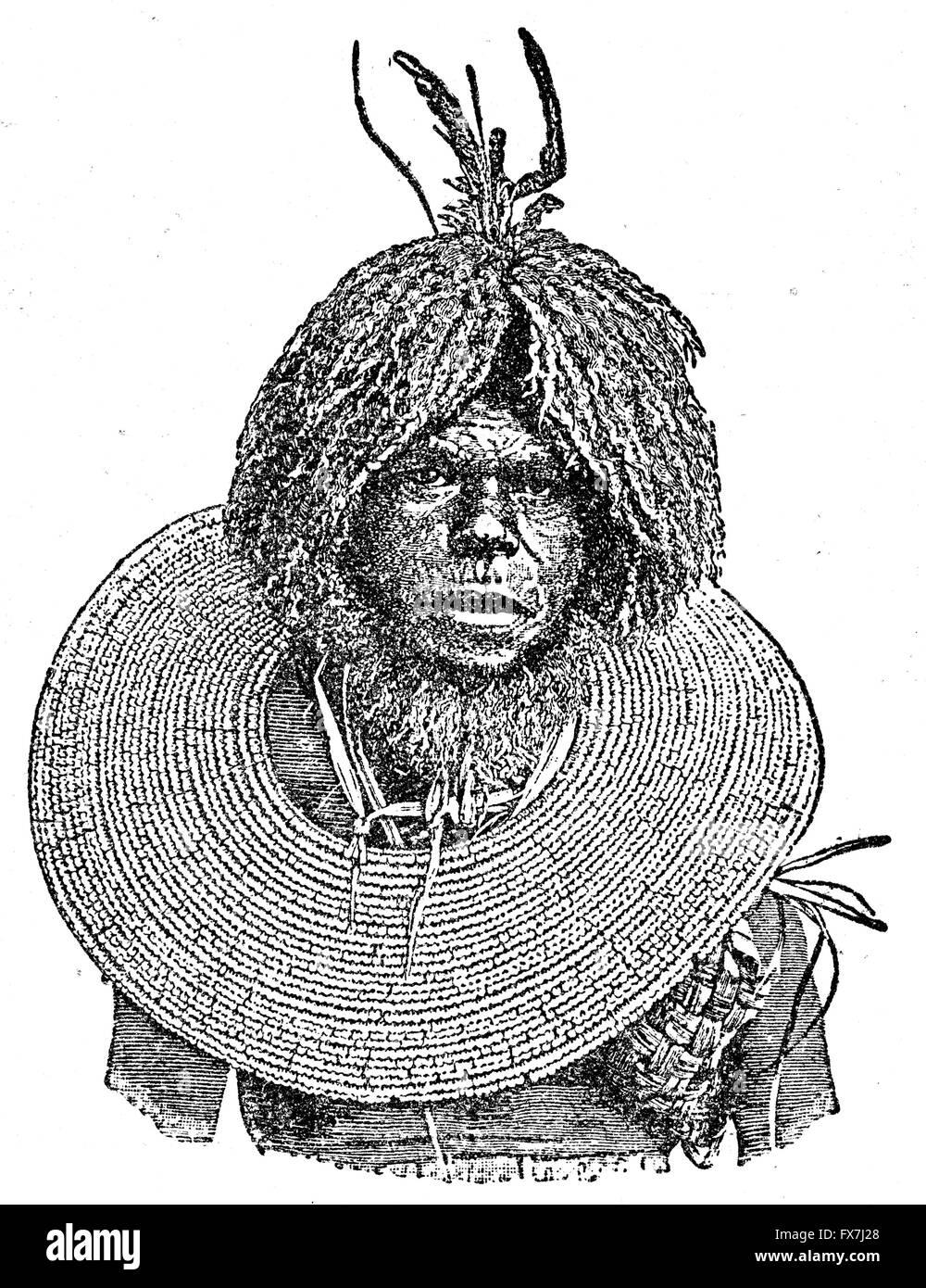 Avec papou un collier tissé à partir de fibre de palmier, la Papouasie-Nouvelle-Guinée - une illustration de l'album il faut entendre par «cours de la géographie", Moscou, 1926 Banque D'Images