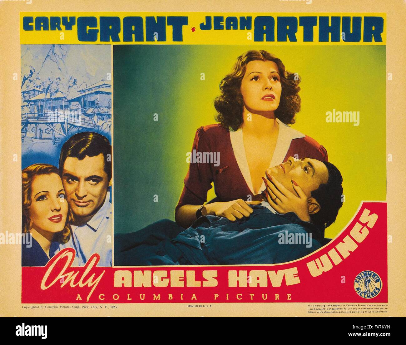 Seuls les anges ont des ailes Année : 1939 USA Réalisation : Howard Hawks Cary Grant, Jean Arthur Lobbycard Banque D'Images