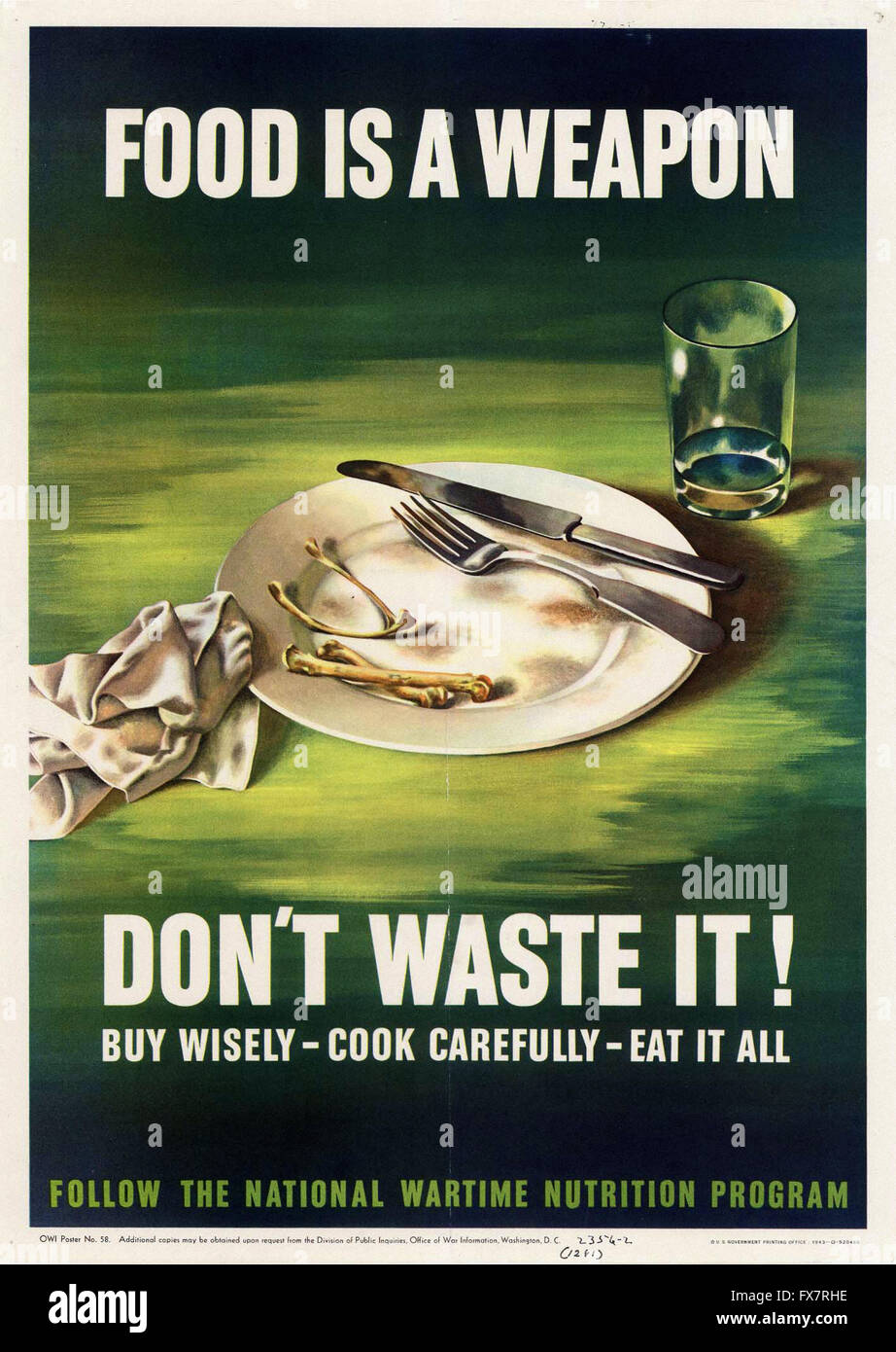 La nourriture est une arme - La Seconde Guerre mondiale affiche de propagande - U.S Banque D'Images