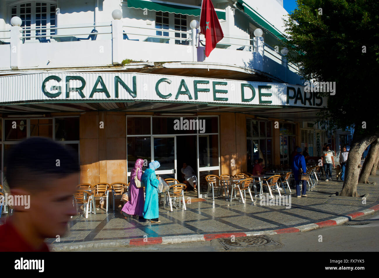 Maroc, Tanger Grand Cafe de Paris nouvelle ville Banque D'Images