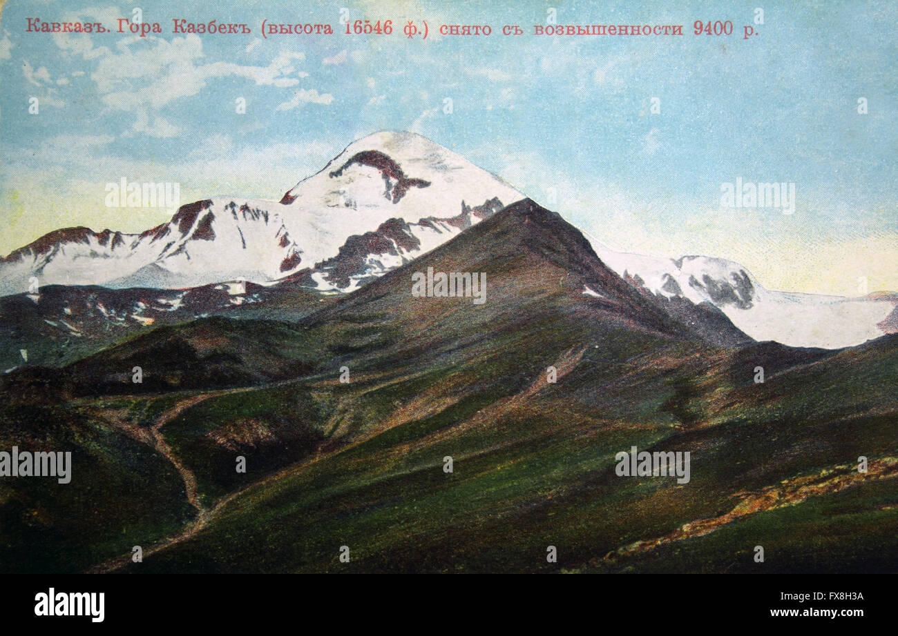 Carte postale imprimée en Russie Caucase montre, le Mont Kazbek, vers 1910 Banque D'Images