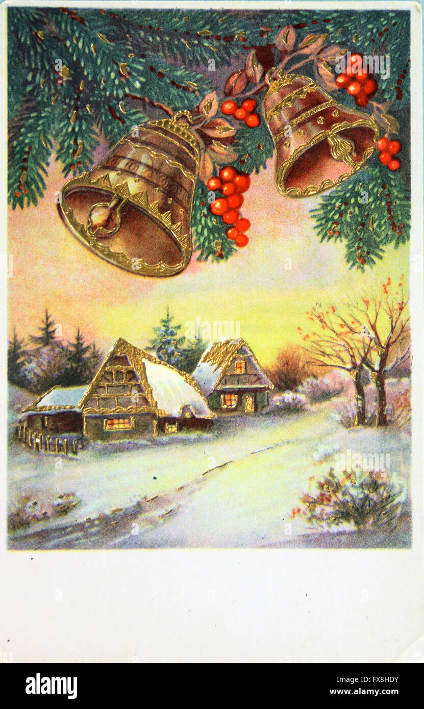 Voeux de Noël carte postale imprimée dans l'Allemagne montre paysage d'hiver, vers 1945 Banque D'Images