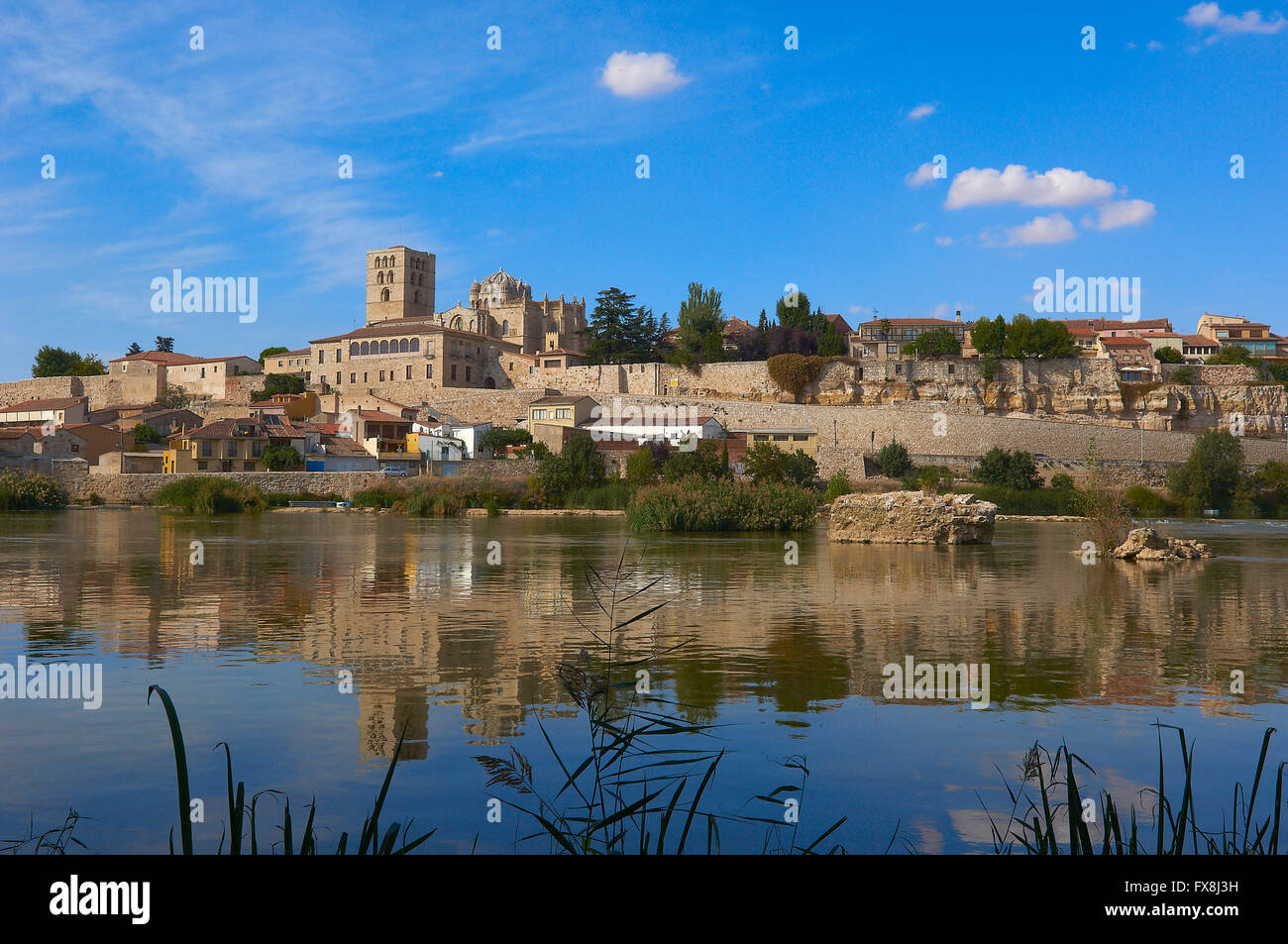 La cathédrale et la rivière Duero, Zamora, Route d'argent, Via de la Plata, Castille-León, Espagne. Banque D'Images