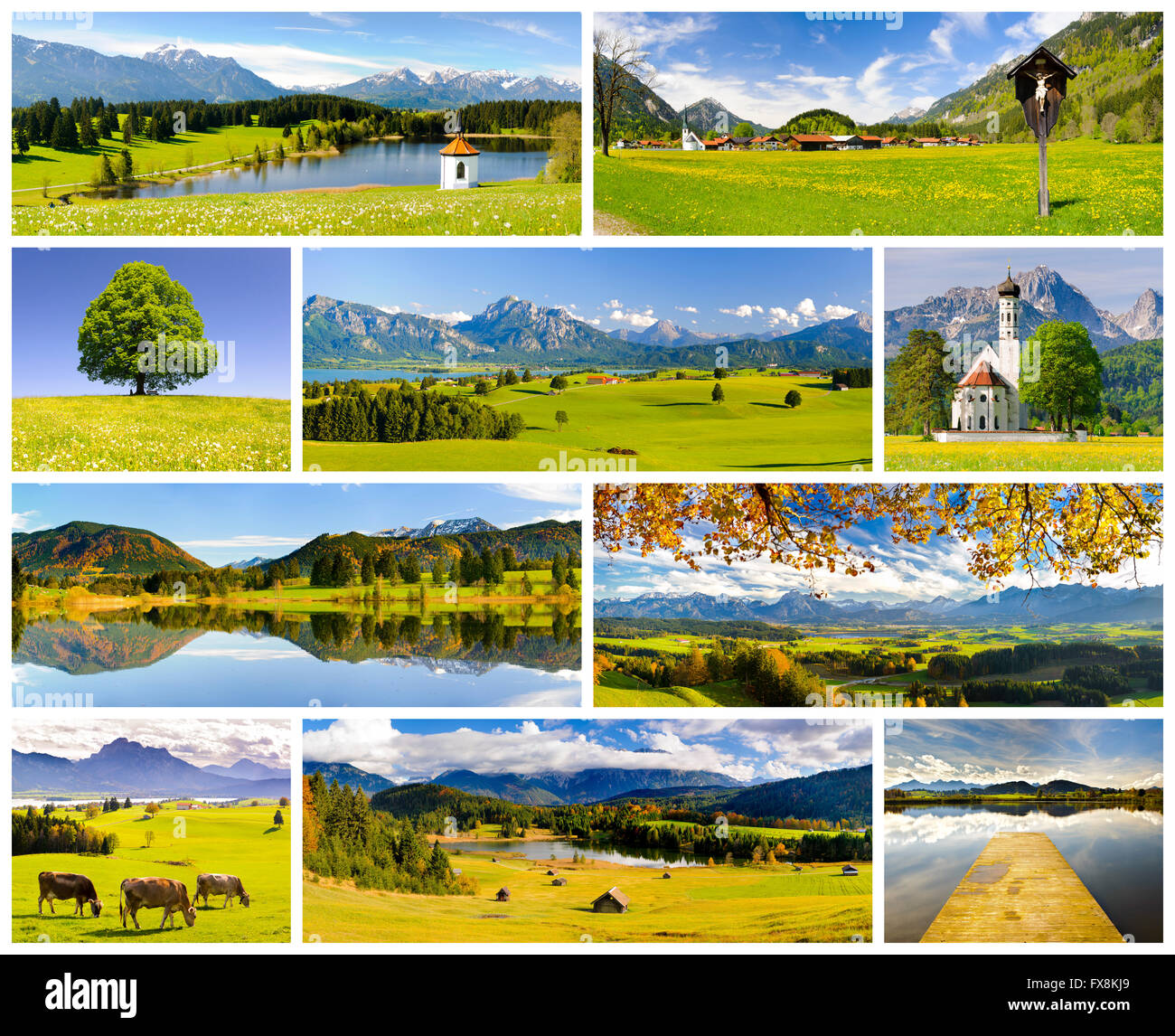 Collage de beau panorama paysage en Bavière avec les montagnes et les lacs Banque D'Images