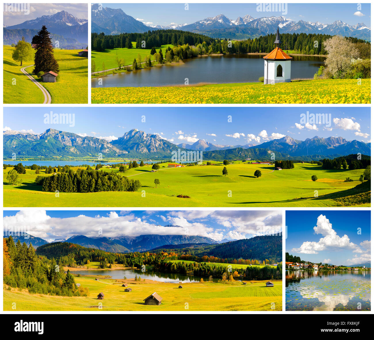 Collage de beau panorama paysage en Bavière avec les montagnes et les lacs Banque D'Images