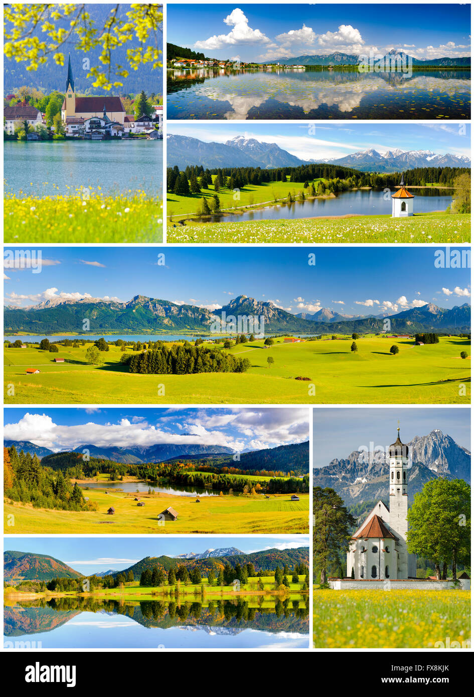 Collage de beau panorama paysage en Bavière avec les montagnes et les lacs Banque D'Images