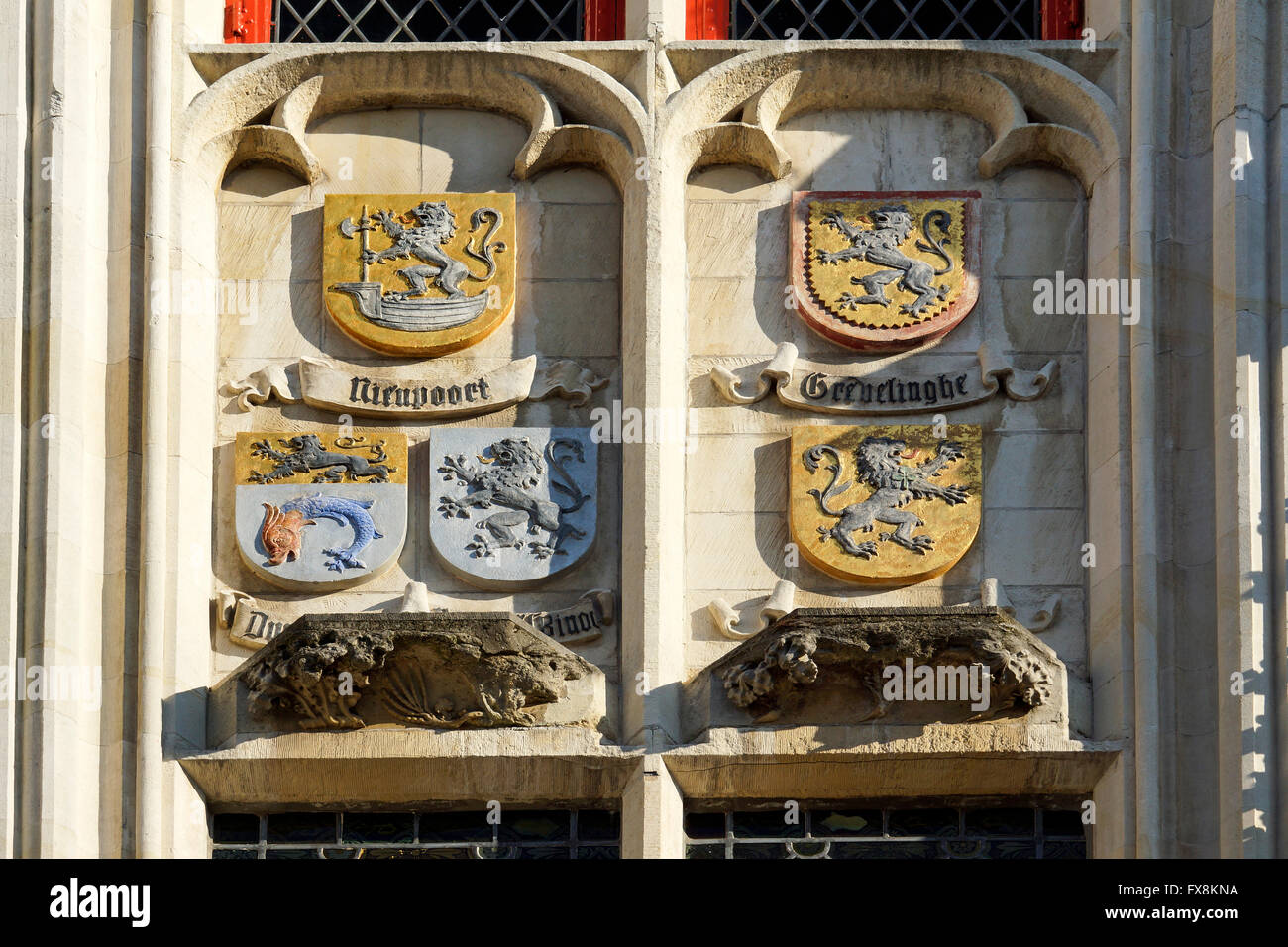 Stadhuis armoiries, Bruges, Belgique Banque D'Images