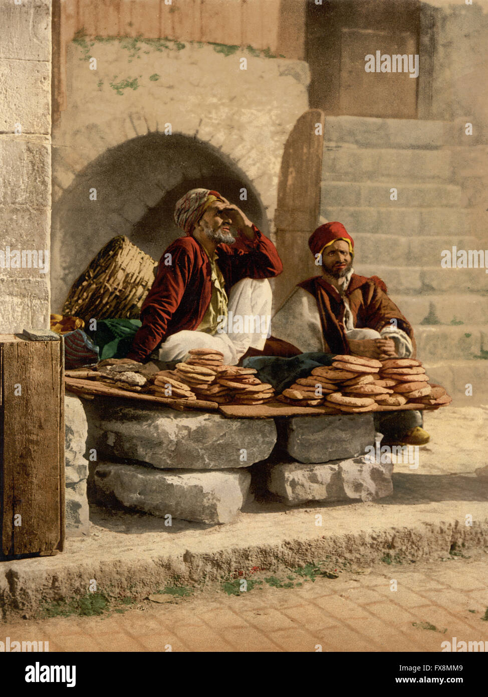 Les vendeurs de pain, Jérusalem, Terre Sainte, impression Photochrome, vers 1900 Banque D'Images