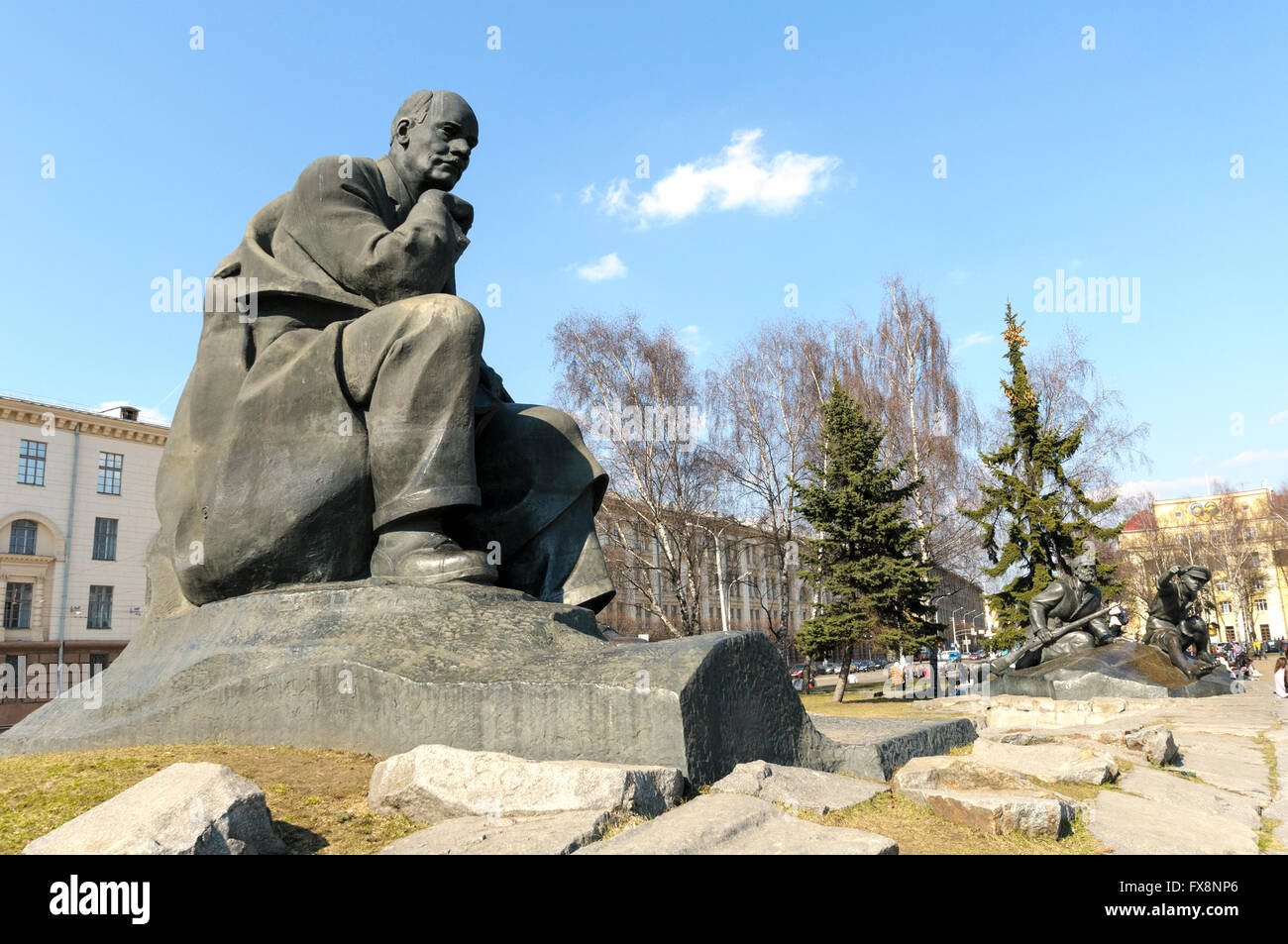 Statue de Jacub Mitskevich Kolas (Constantin), auteur biélorusse, Minsk, Biélorussie Banque D'Images