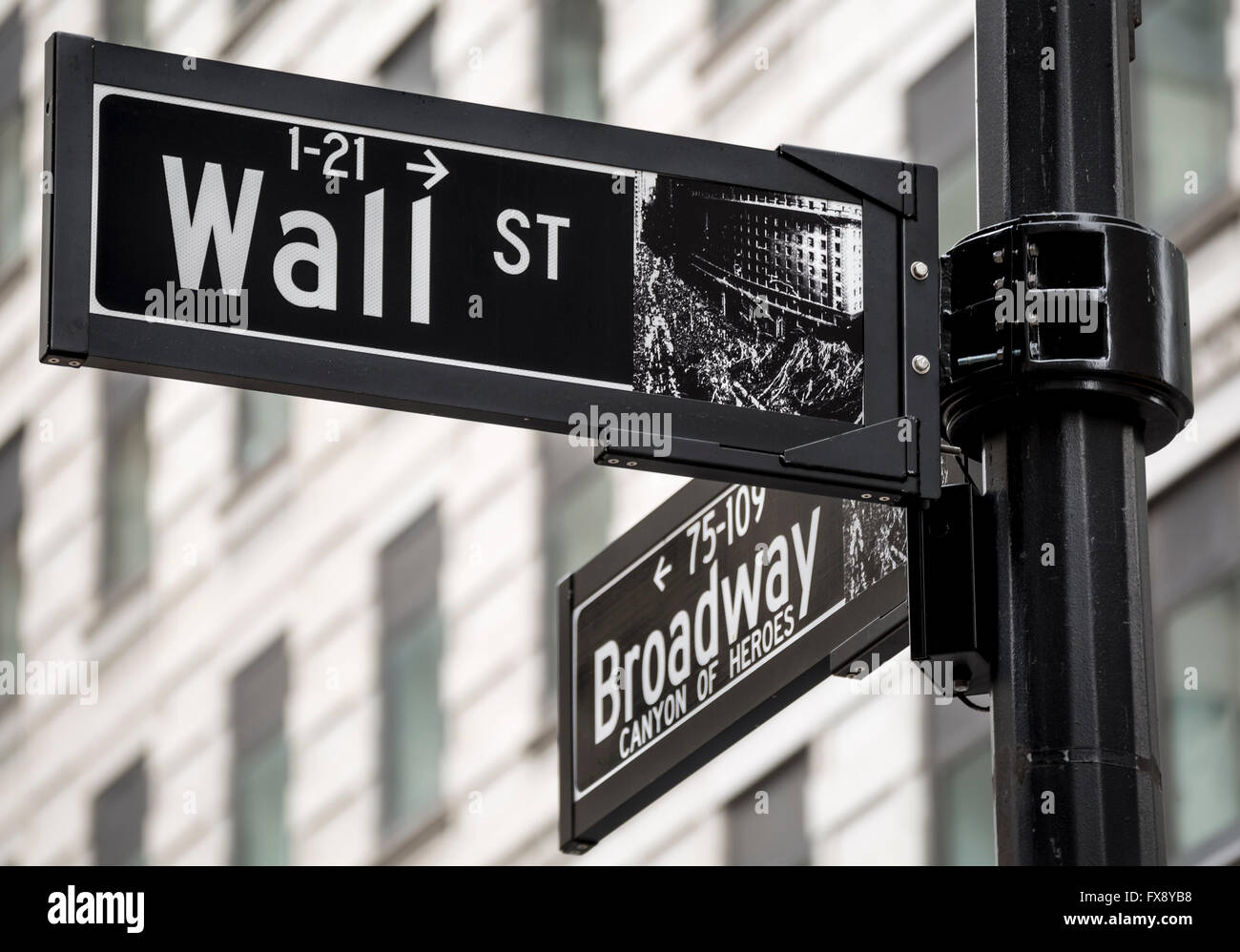 Wall Street et Boradway crossing à New York City, USA Banque D'Images