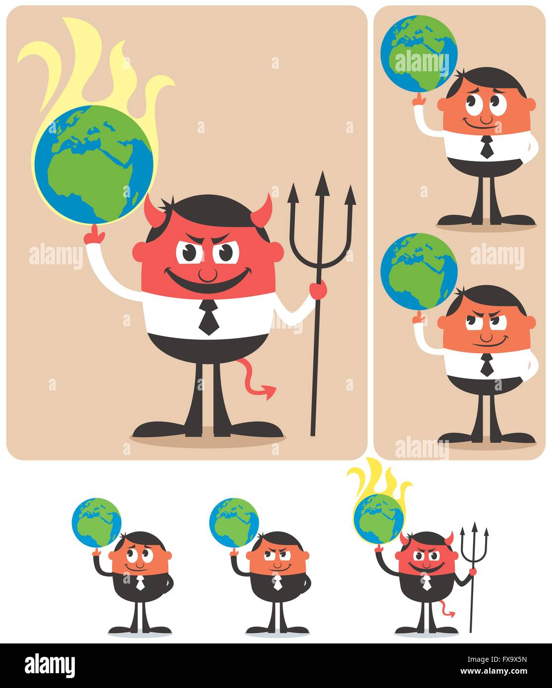 Illustration conceptuelle du personnage de jouer avec la planète Terre. Il est en 6 versions différentes. Illustration de Vecteur