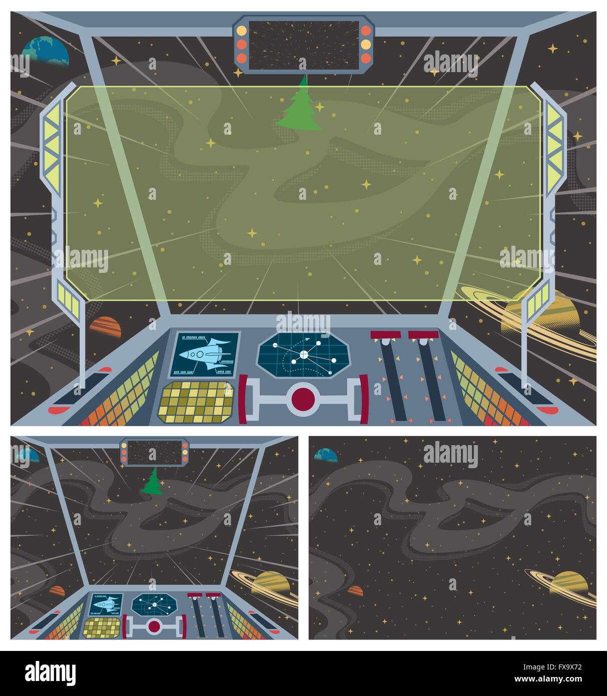 3 cartoon spaceship origines. Illustration de Vecteur