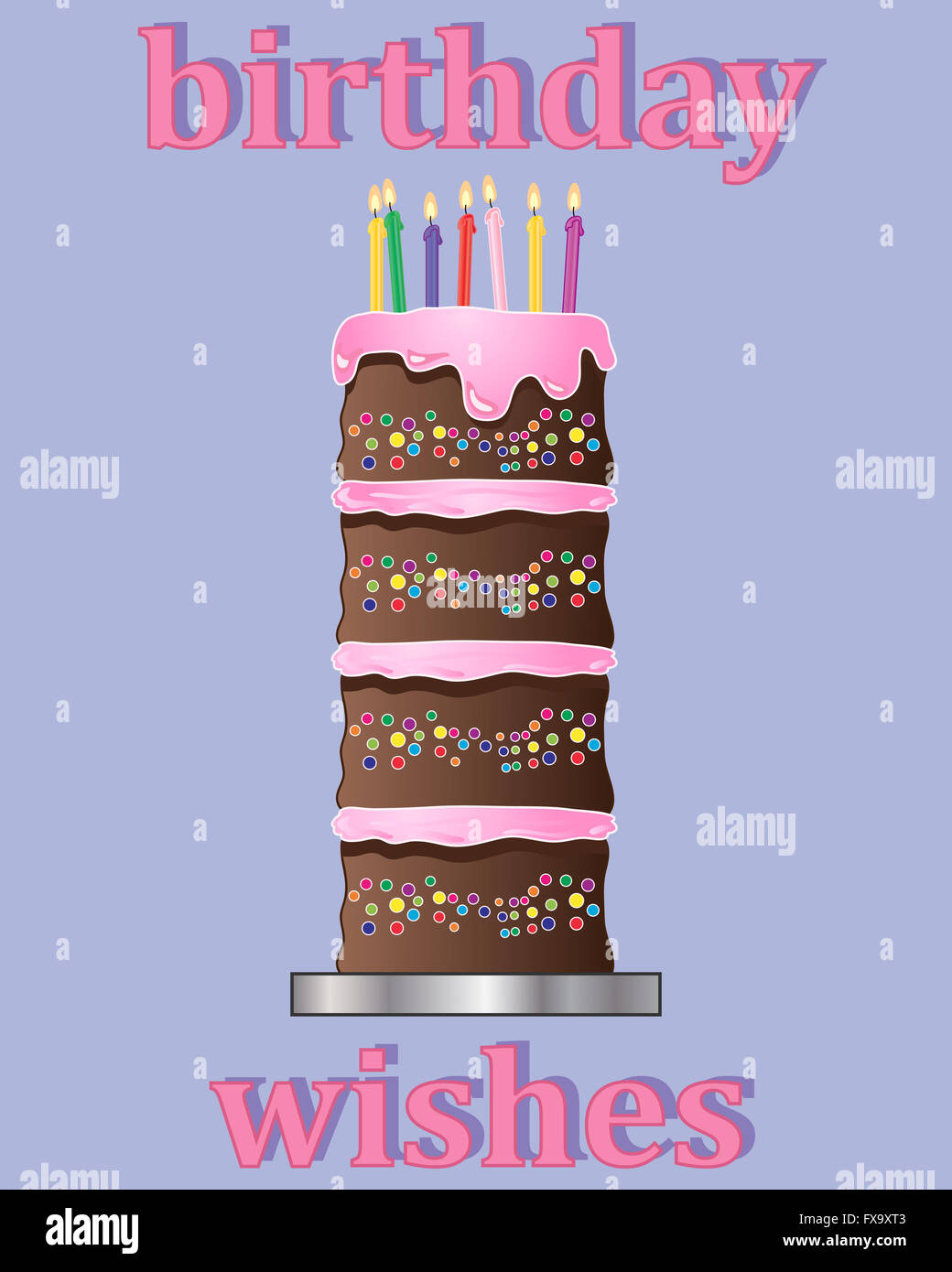 Une Illustration D Une Conception De Cartes De Souhaits D Anniversaire Avec Gateau Au Chocolat Multicouche Decore Avec Du Glacage Rose Photo Stock Alamy