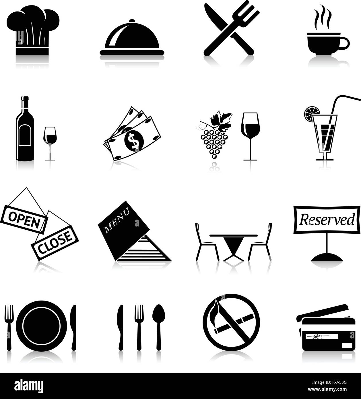 Restaurant Black Icons Illustration de Vecteur